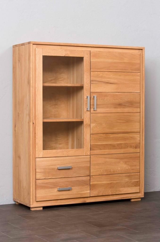 Highboard Vitrine Basel 2-türig Wildeiche Massivholz geölt/gewachst