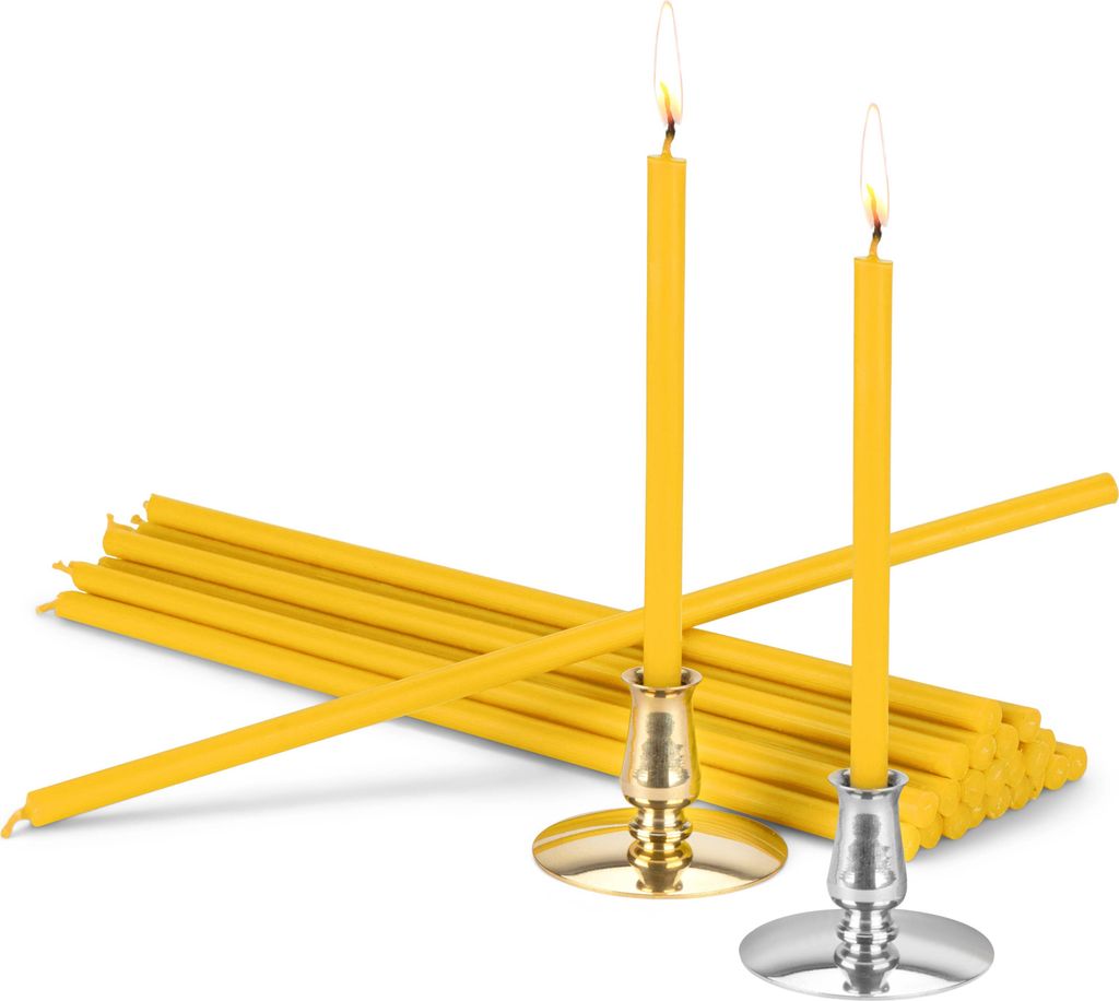 Set 2 Kerzenhalter + 200g Altarkerzen gelb L 25cm Premium Paraffinwachs 40051