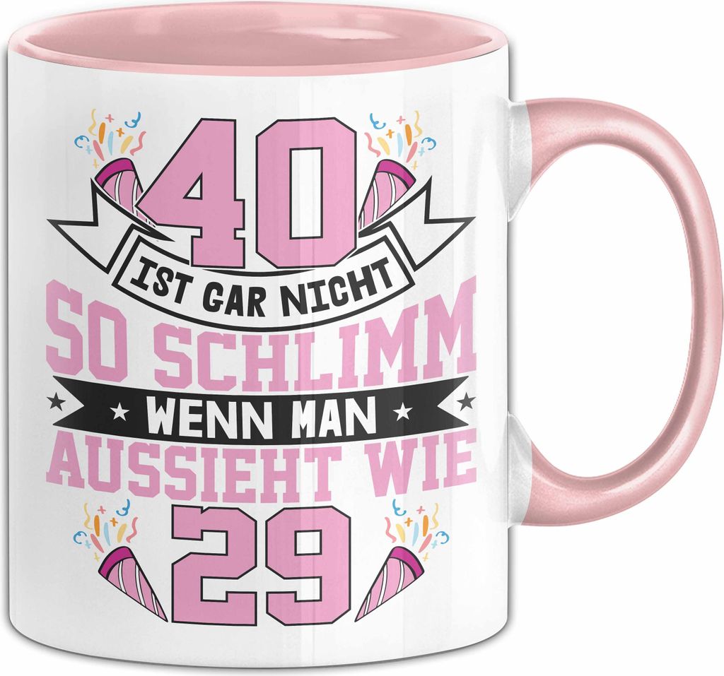 40. Geburtstag Frauen Geschenkidee Kaffee-Becher Mutter Mama Geschenk Zum 40. (Rosa)