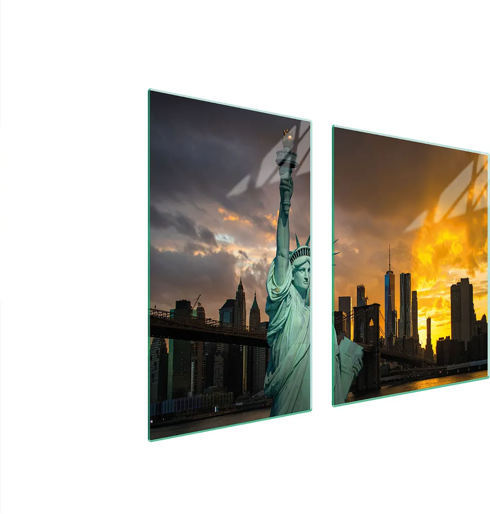 Tagliere Vetro 100x52 New York - Coprifornelli 2 Pezzi Design Artistico