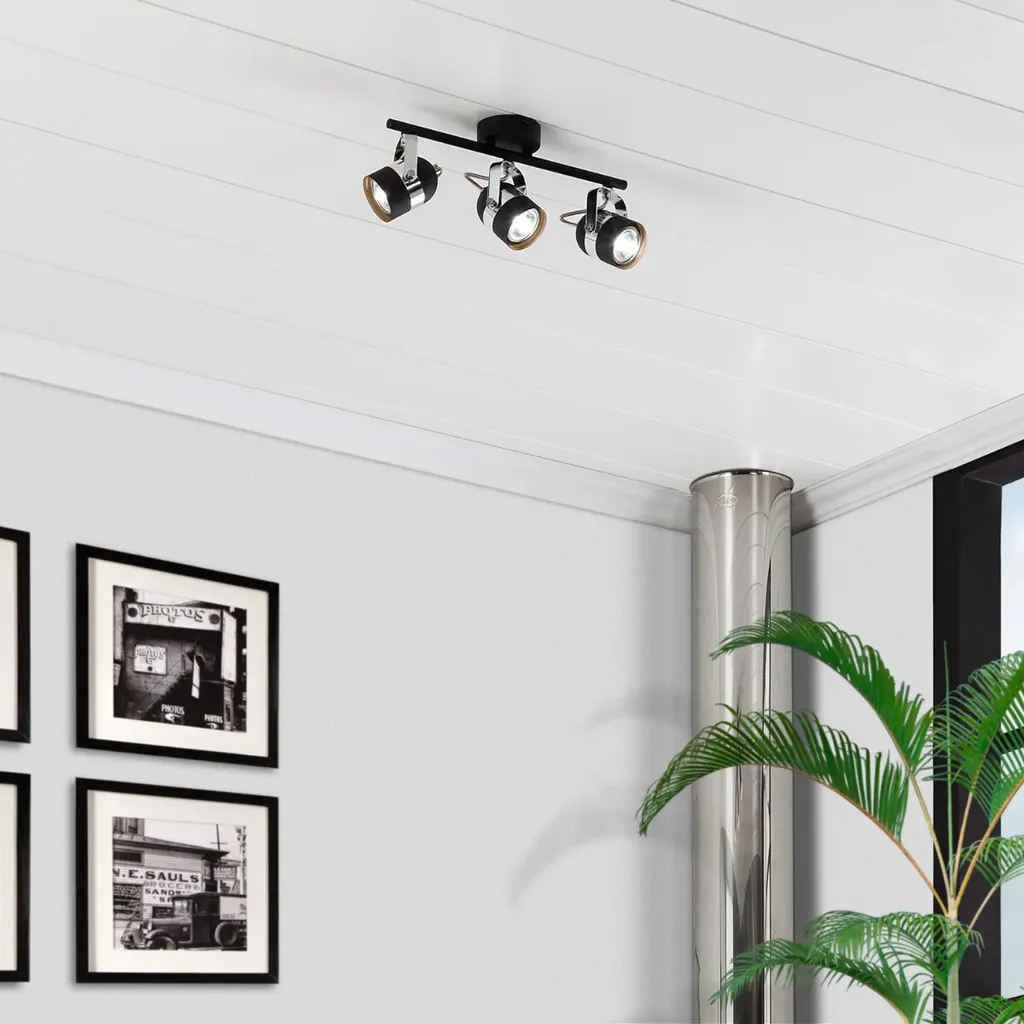 Plafonnier 3 Spots orientables, Noir et Chrome, Solution Eclairage Abruzzo