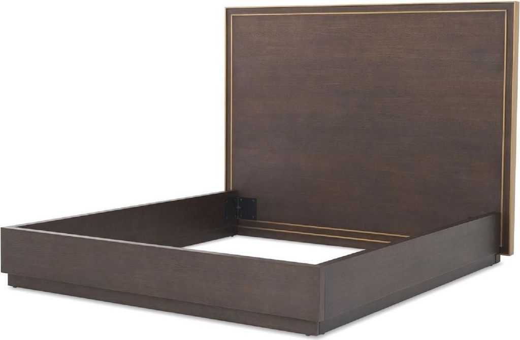 Casa Padrino Luxus Doppelbett Braun / Messingfarben 186 x 224,5 x H. 155,5 cm - Modernes Massivholz Bett mit Kopfteil - Schlafzimmer Möbel