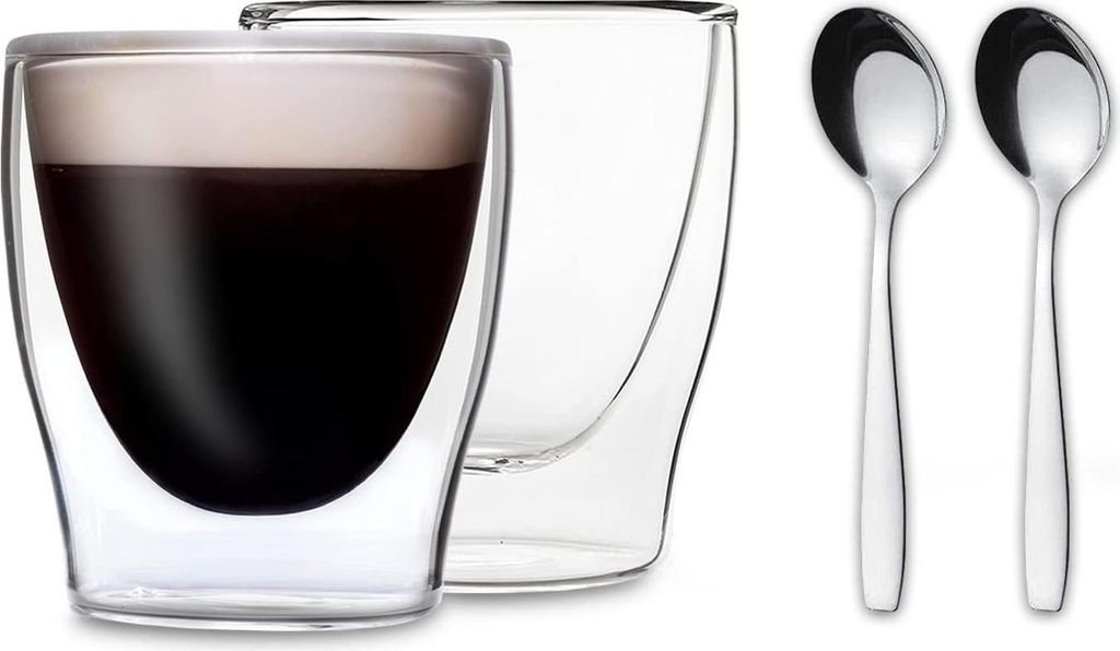 Doppelwandige Espressotassen Set - Set von 2 - 80 ml - mit Löffeln