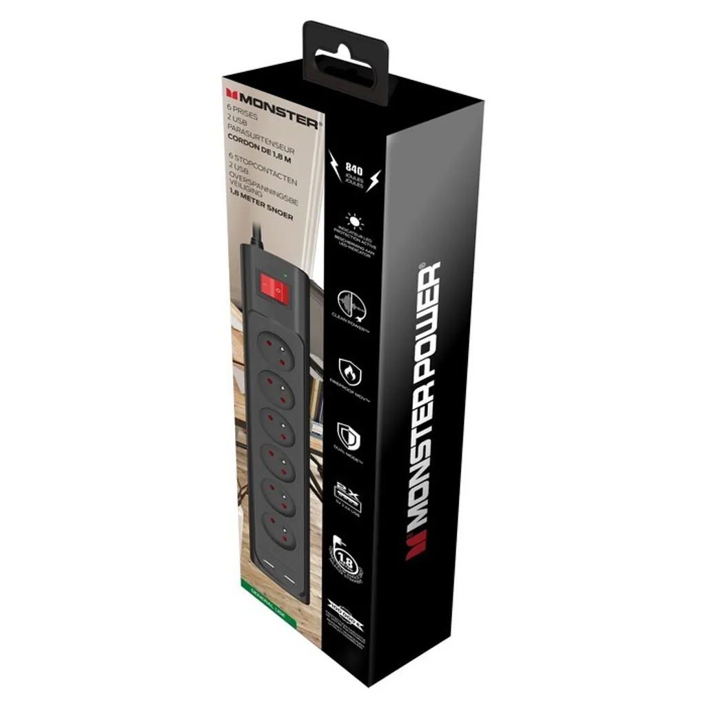 Multiprise Bureau Monster 6 Prises et 2 USB pour Setup Informatique - 2