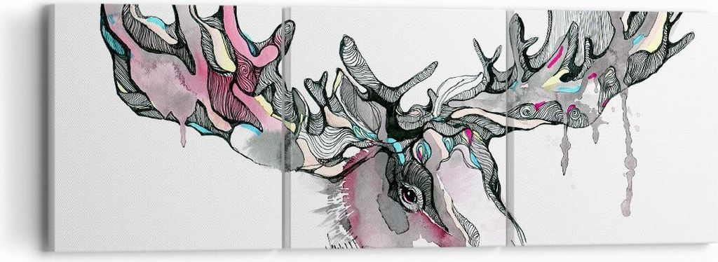 Bild auf Leinwand - Leinwandbild - Moose Bunt Kopf Abbildung - 90x30cm - Wand Bild - Wanddeko - Leinwanddruck - Bilder - Kunstdruck - Wanddekoratio...