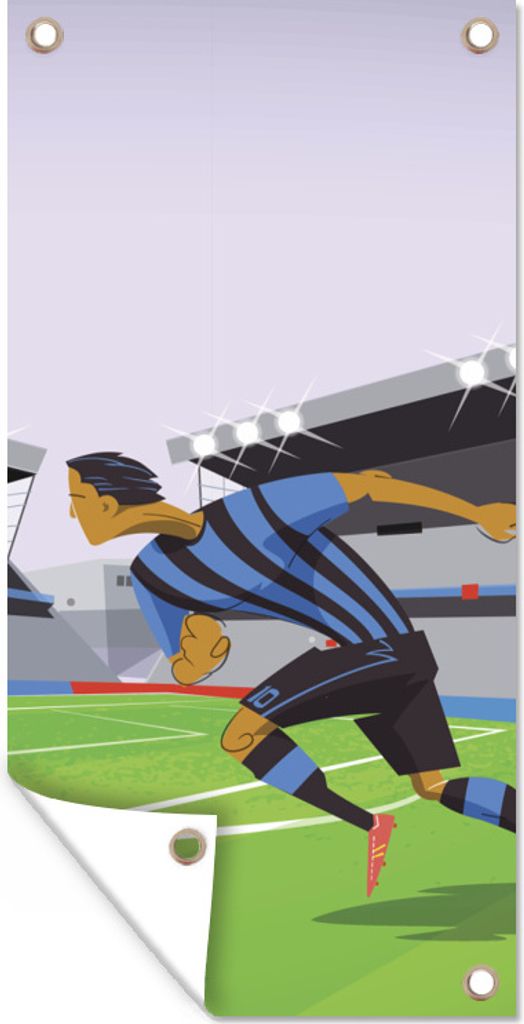 MuchoWow 80x160 cm Outdoor-Poster Gartendeko Sichtschutz Garten Poster für den Garten Eine Illustration von Spielern, die in einem Stadion Fußb...