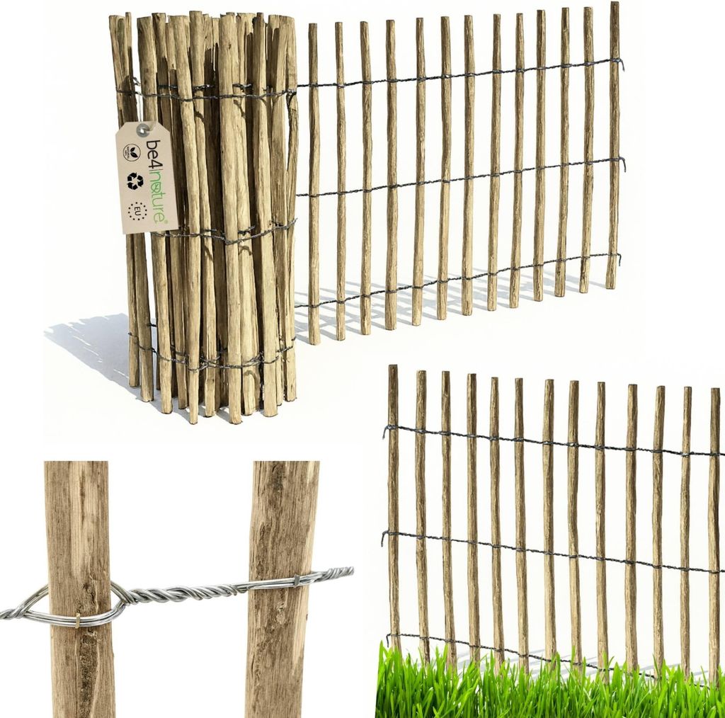 be4nature Staketenzaun Haselnuss Kastanie 1 m x 100 cm hoch 4-6 cm Abstand Rollzaun Gartenzaun Holzzaun Hühnerzaun Beetzaun Hundezaun