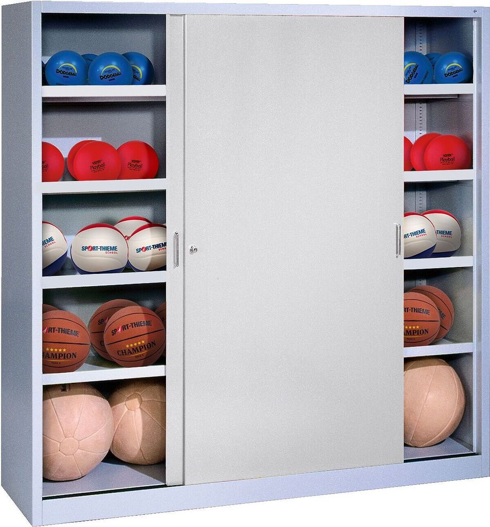 C+P Ballschrank mit Vollblech-Schiebetüren (Typ 4), HxBxT: 195x120x60 cm, Lichtgrau (RAL 7035), Lichtgrau (RAL 7035), Einzelschließung