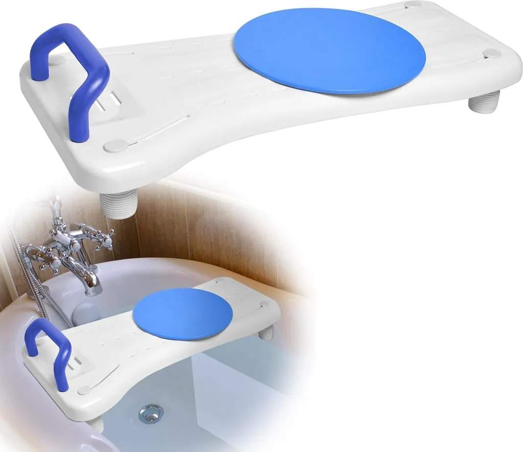 VA-Cerulean Siège de bain pivotant 360º avec planche réglable bleue