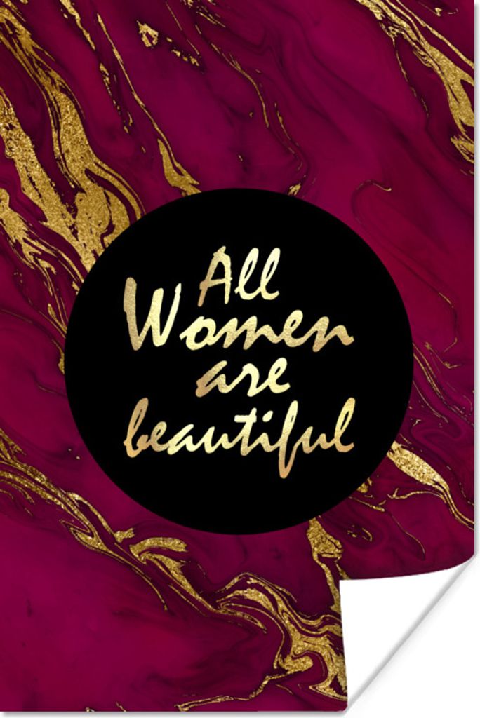 MuchoWow Poster Zitat - Frau - Gold - Bordeaux 60x90 cm - Wanddekoration