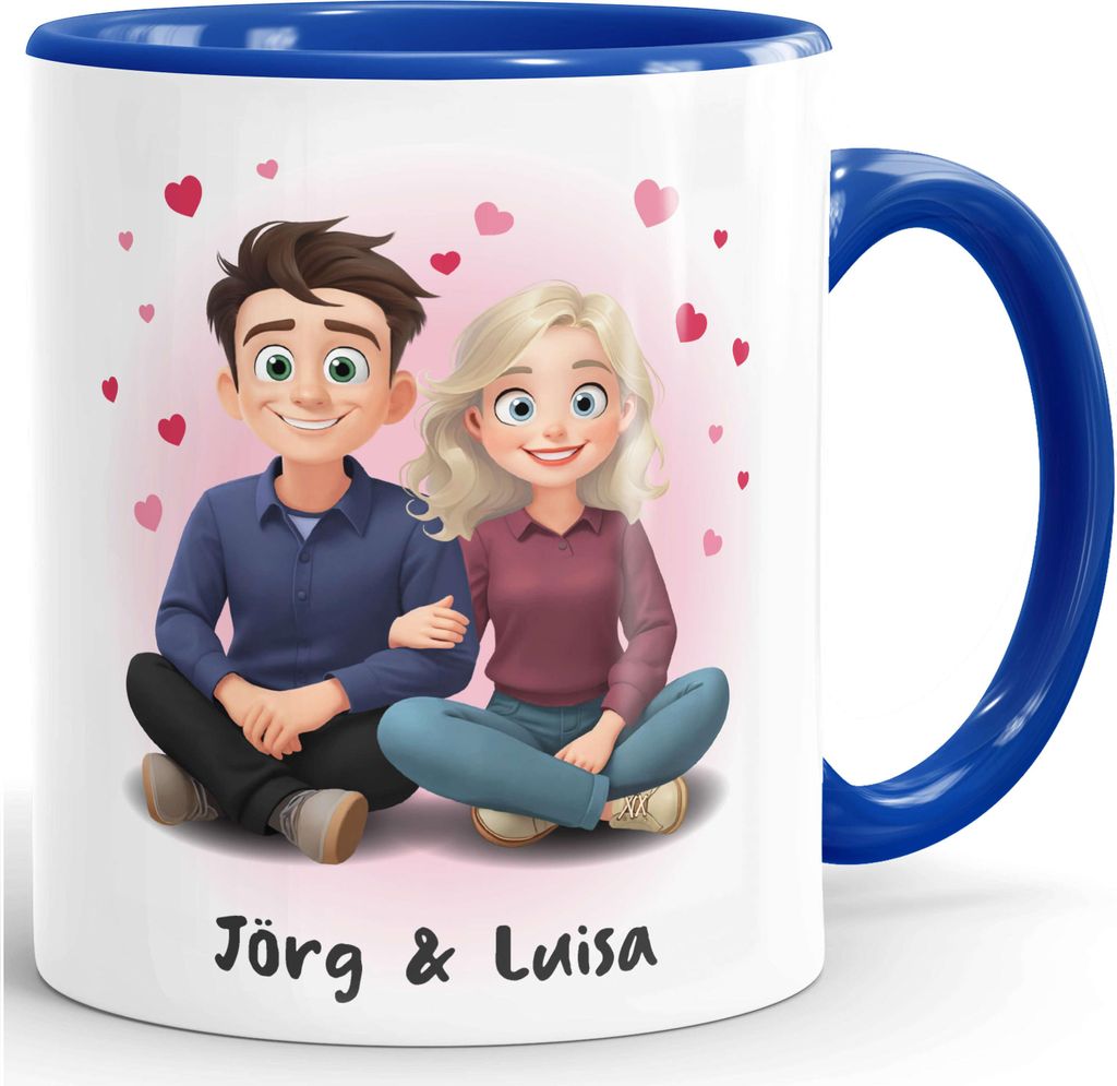 Kaffeetasse Liebes Paar Clipart personalisiert mit Namen & Herzen Valentinstag Jahrestag Hochzeitstag Freund Freundin SpecialMe