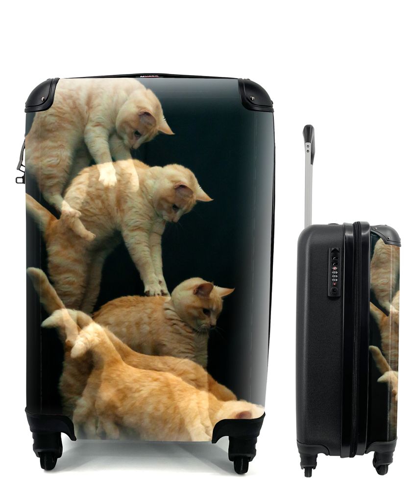 MuchoWow Koffer Handgepäck Trolley Rollkoffer Kleine Reisekoffer mit 4 Rollen - Springende Katze - Cabin Size < 55x40x23 cm & 55x40x20 cm - Foto...