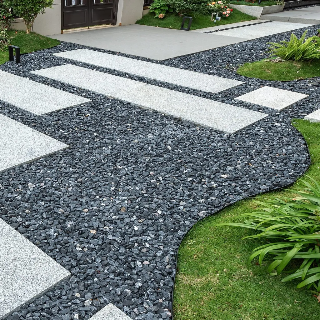 Bordure de Jardin Souple 10m en Plastique Noir avec Piquets de Fixation