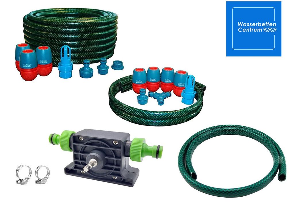 Wasserbetten Service Set - Befüllen/Entleeren - Füllset Dual inklusive Bohrmaschinenpumpe - 17-Teilig