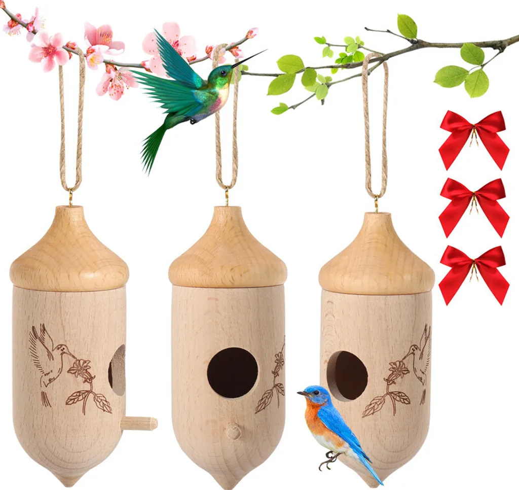 Maisons de Colibri en Bois avec Matériel de Nidification (Lot de 3)