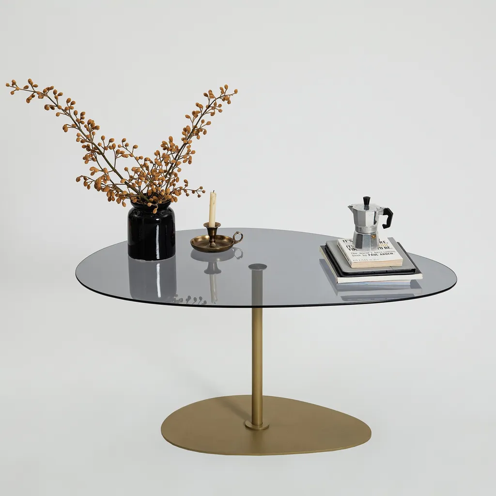 Table basse Porto 100% verre trempé gris et structure dorée de luxe 90x60 - 6