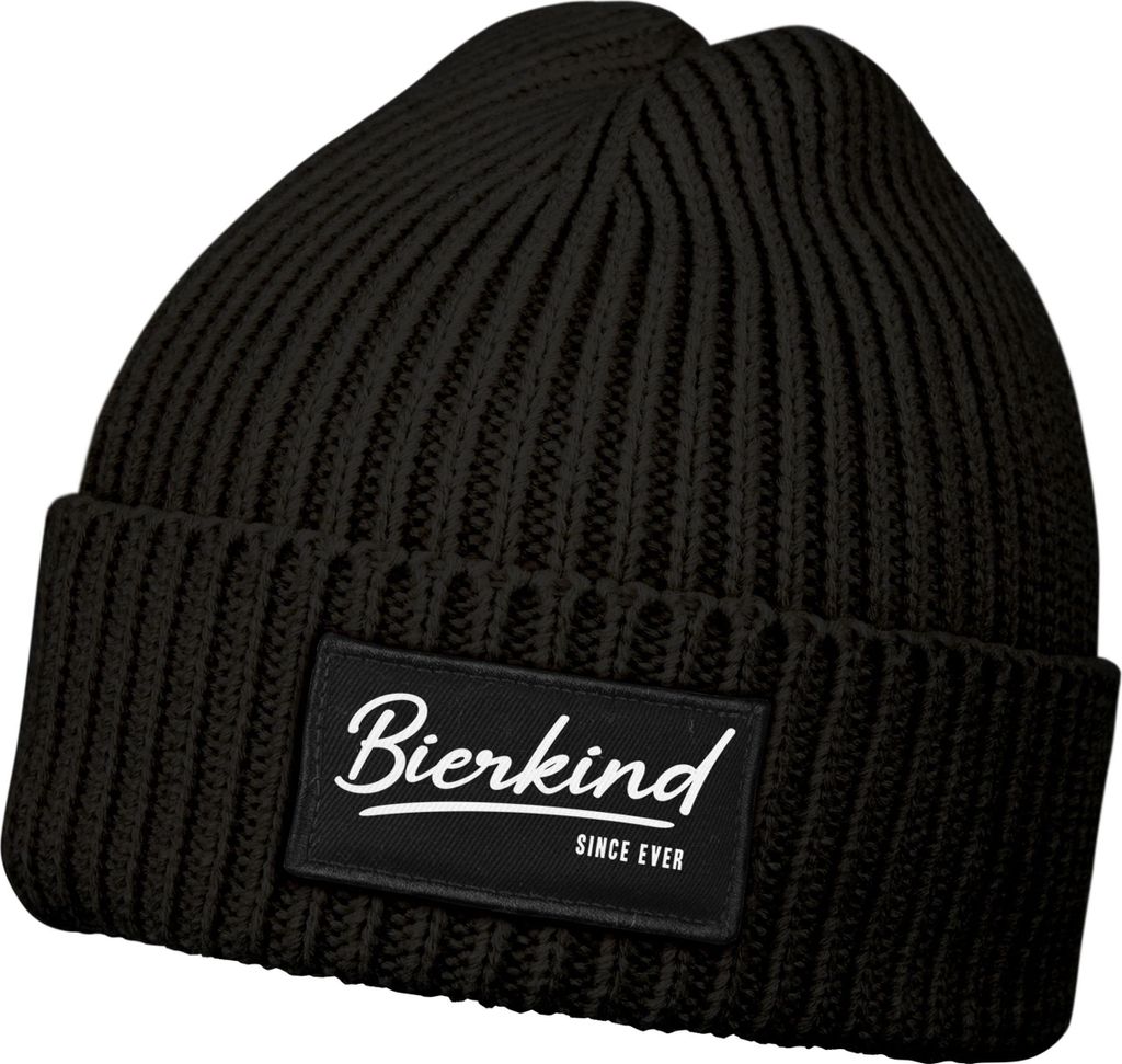 Herren Beanie mit Patch Strickmütze mit Spruch Bierkind lustiges Outfit für das Männer Moonworks