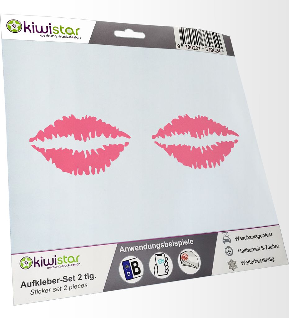 Kiwistar - 2x Kennzeichenaufkleber - hellrosa - 21 mm Kussmund - Kiss Aufkleber für Auto, Laptop, Fahrrad, LKW, Motorrad Mehrfarbig JDM Decal Racing