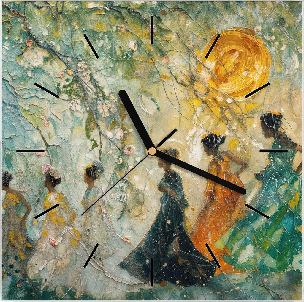 Wanduhr aus Glas mit Motiv Festliches Gemälde- 30 x 30 cm - inkl. Aufhängesystem