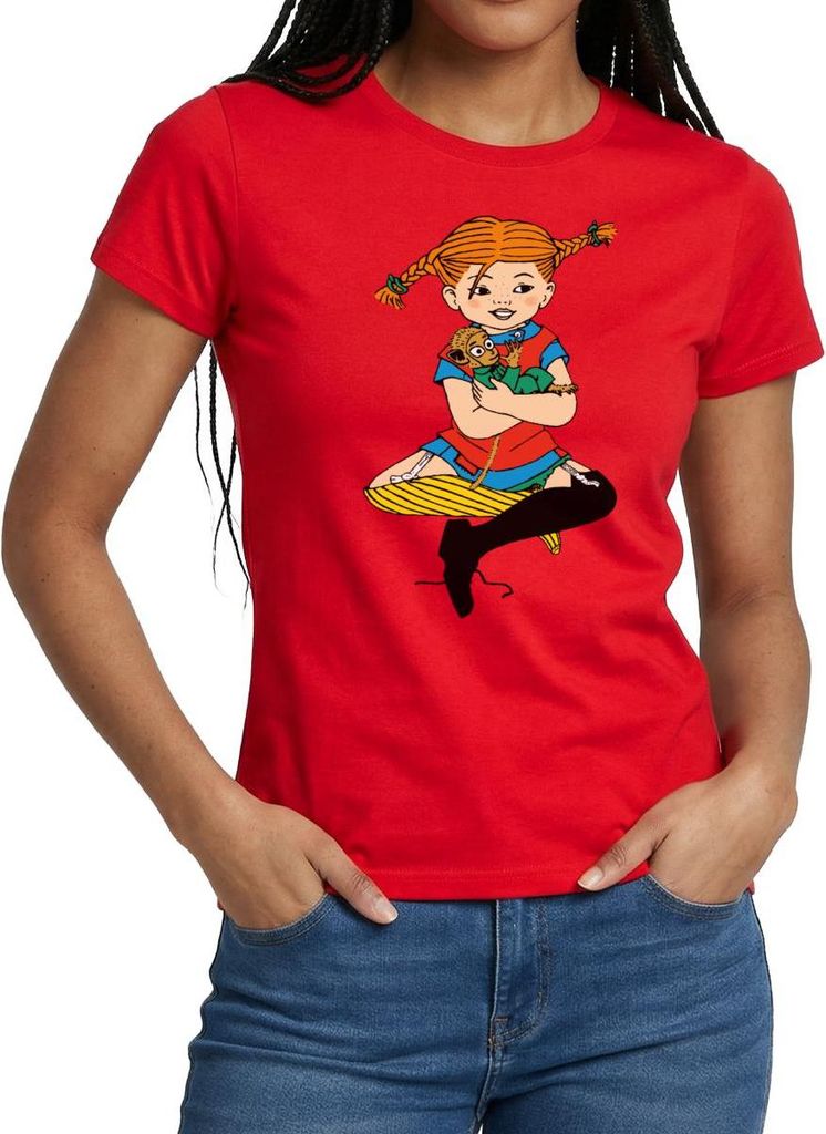 Spreadshirt Pippi Langstrumpf Zusammen Mit Herr Nilsson Frauen T-Shirt, L, Rot