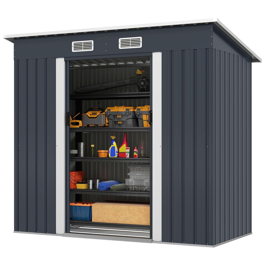 COSTWAY Geräteschuppen, Gerätehaus mit Pultdach, Schiebetüren, Luftventile & verzinkter Metallrahmen, Gartenhaus Fahrradgarage 213x112x185cm