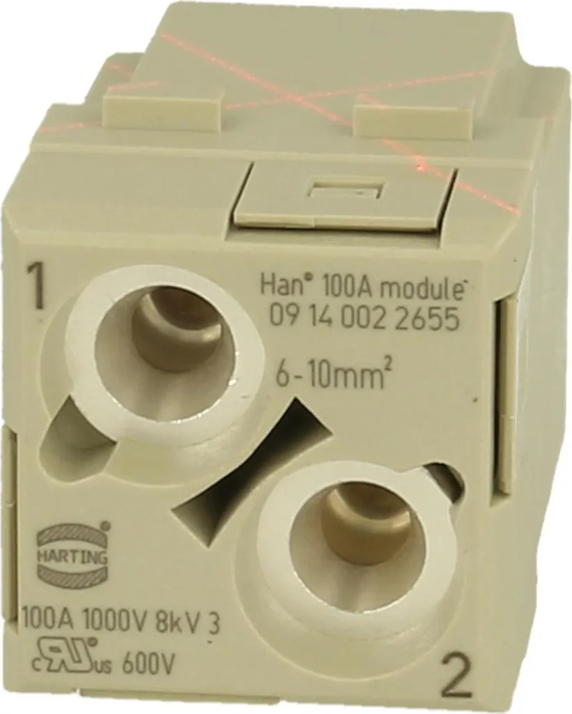 Module de puissance 2 pôles 100A Han raccordement vis axiale mâle 1000V