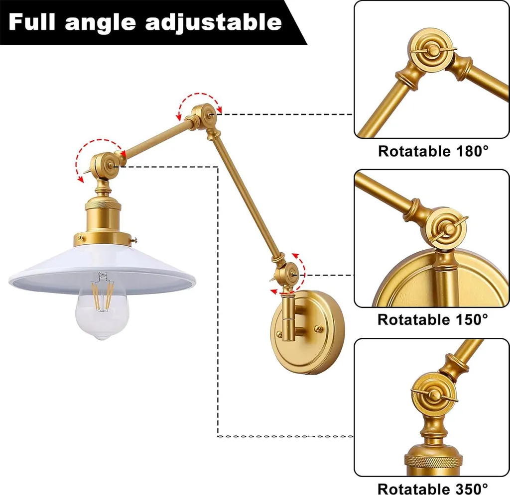 Lampe Murale Articulée en Métal Blanc pour Lecture et Bureau Rétro E27