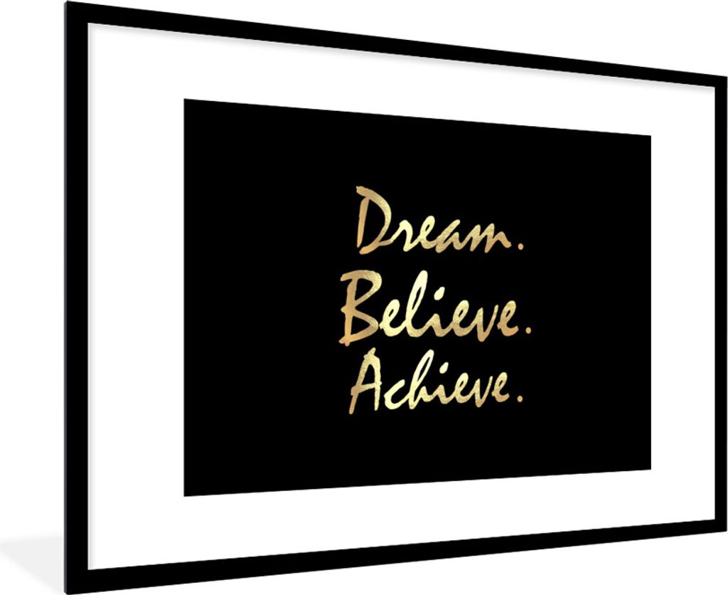 MuchoWow Gerahmtes Poster Zitat - Traum - Schwarz - Gold 90x60 cm - Poster mit Schwarzem Bilderrahmen Wandposter Rahmen Foto Bilder - Wanddekorat...