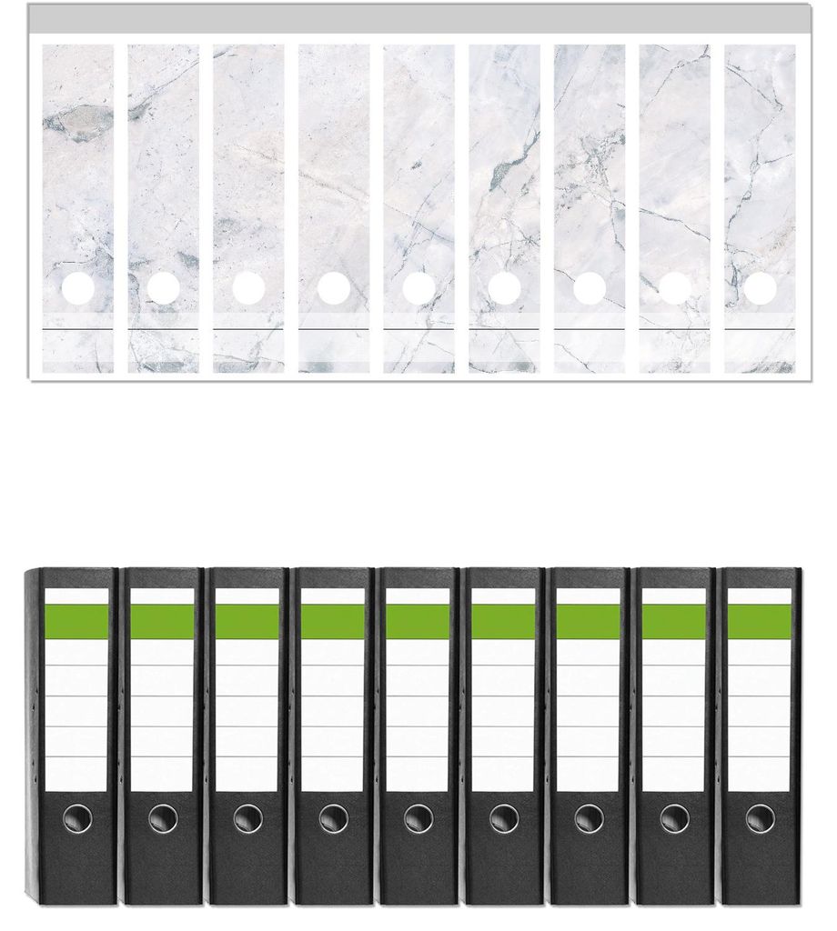 Wallario 9 Stück breite Ordner inkl. Klebeetiketten mit Motive Graue Marmor-Optik - Set mit Rückenschildern / Ordnerrücken Stickern