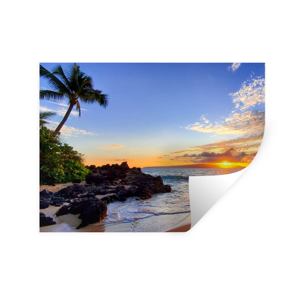 MuchoWow Wandtattoo Wandsticker Wandaufkleber Strand - Meer - Sonnenuntergang - Hawaii 120x90 cm Selbstklebend und Repositionierbar - Aufkleber