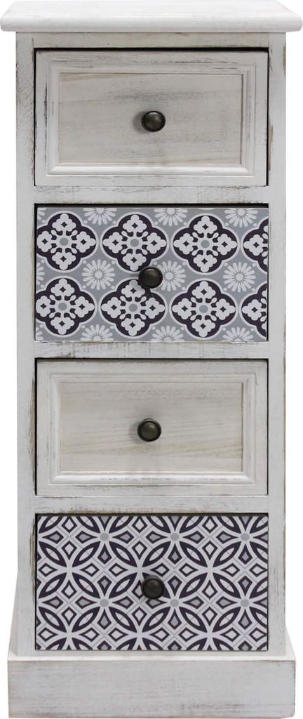 Rebecca Mobili Kommode mit 4 Schubladen aus weißem und grauem Holz