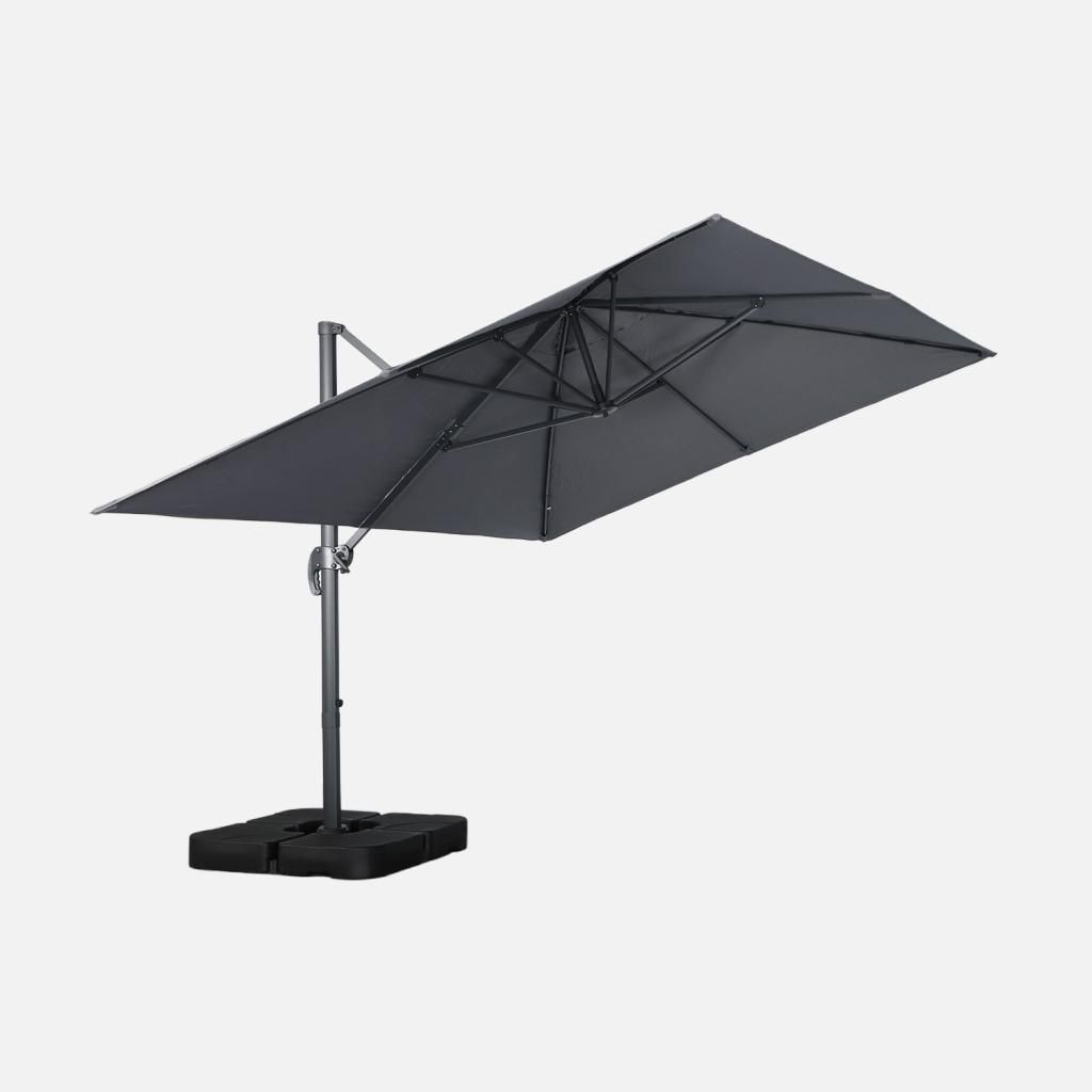 sweeek - Rechteckiger Ampelschirm 3x4m + befüllbare Ballastplatten 50x50cm - Grau