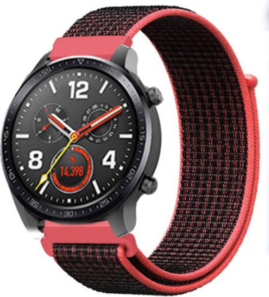 Strap-it Huawei Watch GT 2 Armband Nylon (Schwarz / Rot)
