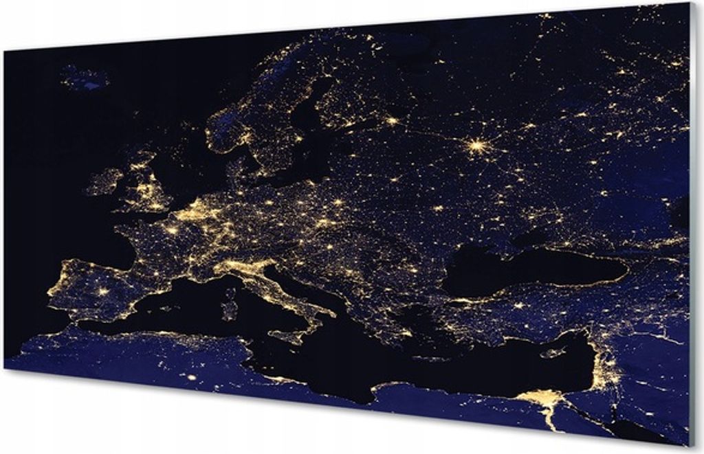 Wohnzimmer Glasbild mit Fotokarte der Welt bei Nacht 120x60