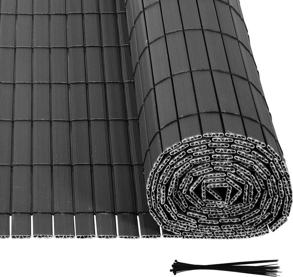 Clanmacy PVC Sichtschutzmatte W-Struktur Verstärkung Innen, Balkon Sichtschutz mit Kabelbindern, Sichtschutzzaun Windschutz Wasserdicht ohne Bohre...