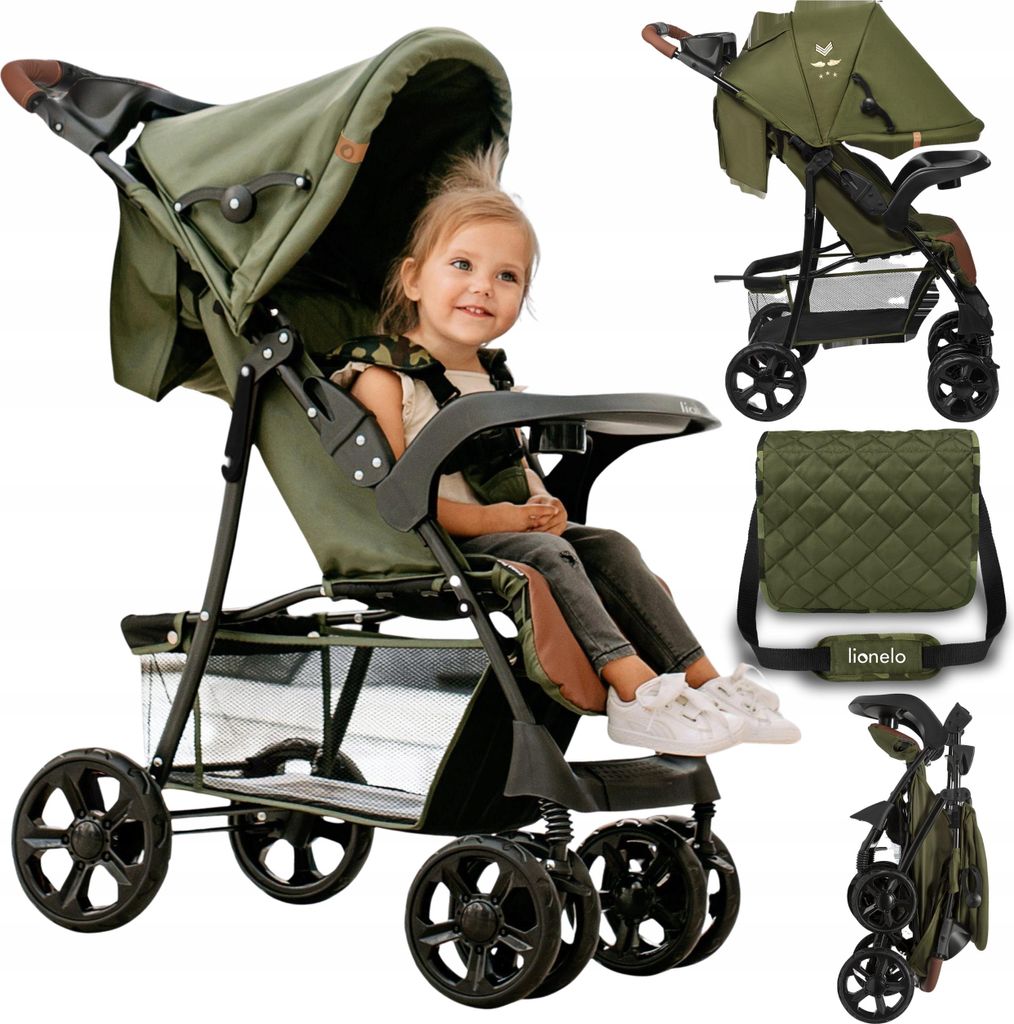 Faltbarer Kinderwagen Lionelo Emma - 5-Punkt-Gurt, Grosse Räder, Tasche