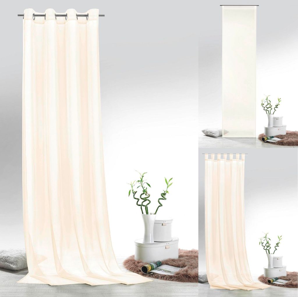 heimtexland Vorhänge Uni Voile einfarbig transparent Fensterdekoration Deko Gardine Typ418 Natur Schiebegardine HxB 245x60 cm