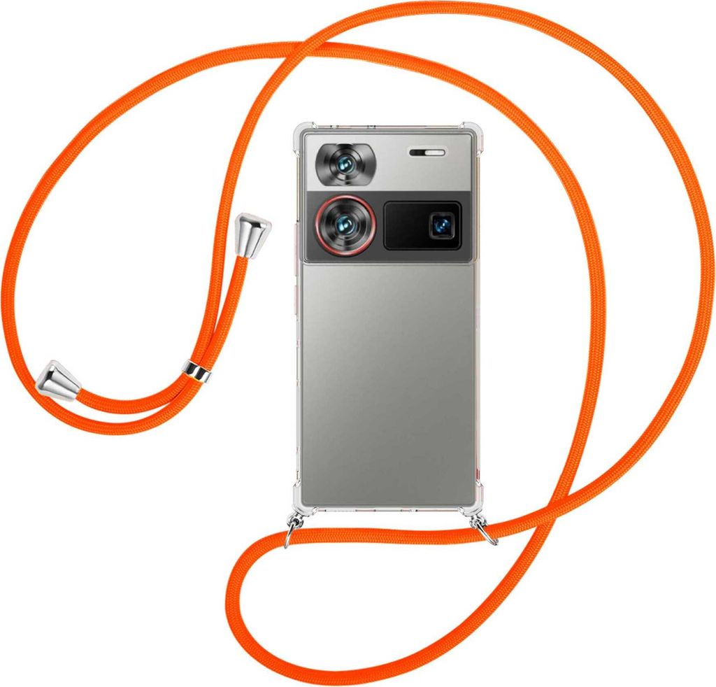 Handykette Backcover-Schutzhülle mit Band (Metall silberfarben) für ZTE nubia Z60 Ultra 5G - neonorange