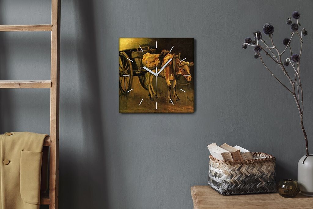 Coloray Hodiny Unikátní 30x30 cm Tiché hodiny Pro obývací pokoj a kuchyň Nástěnné hodiny Plátno Bílé ručičky hodin - Ochsenkarren a V...