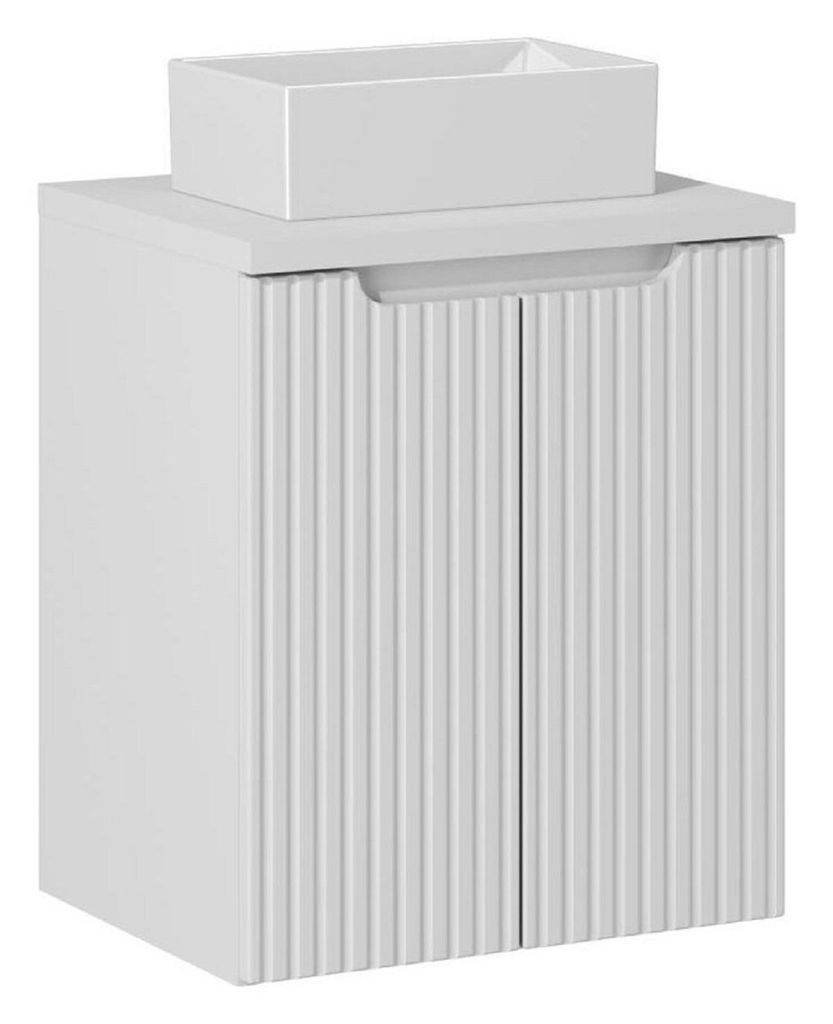 Badmöbel-Set - Mit Arbeitsplatte 50 cm Aufsatzwaschbecken & Unterschrank 50 cm Zwei Türen, Nova White N BM110 - Weiß/Matt