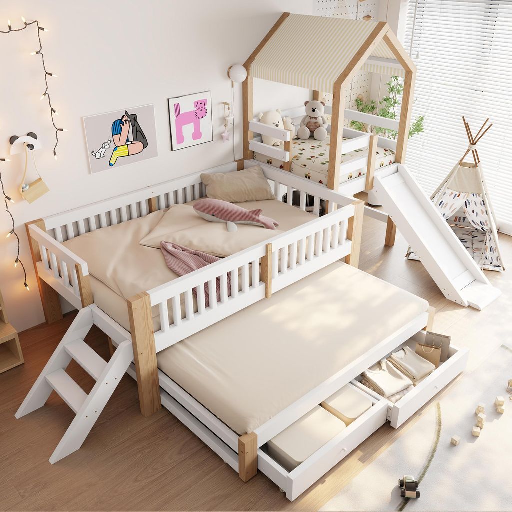 Flieks Kinderbett 90x200cm mit Ausziehbett 90x190cm, Produktbild 