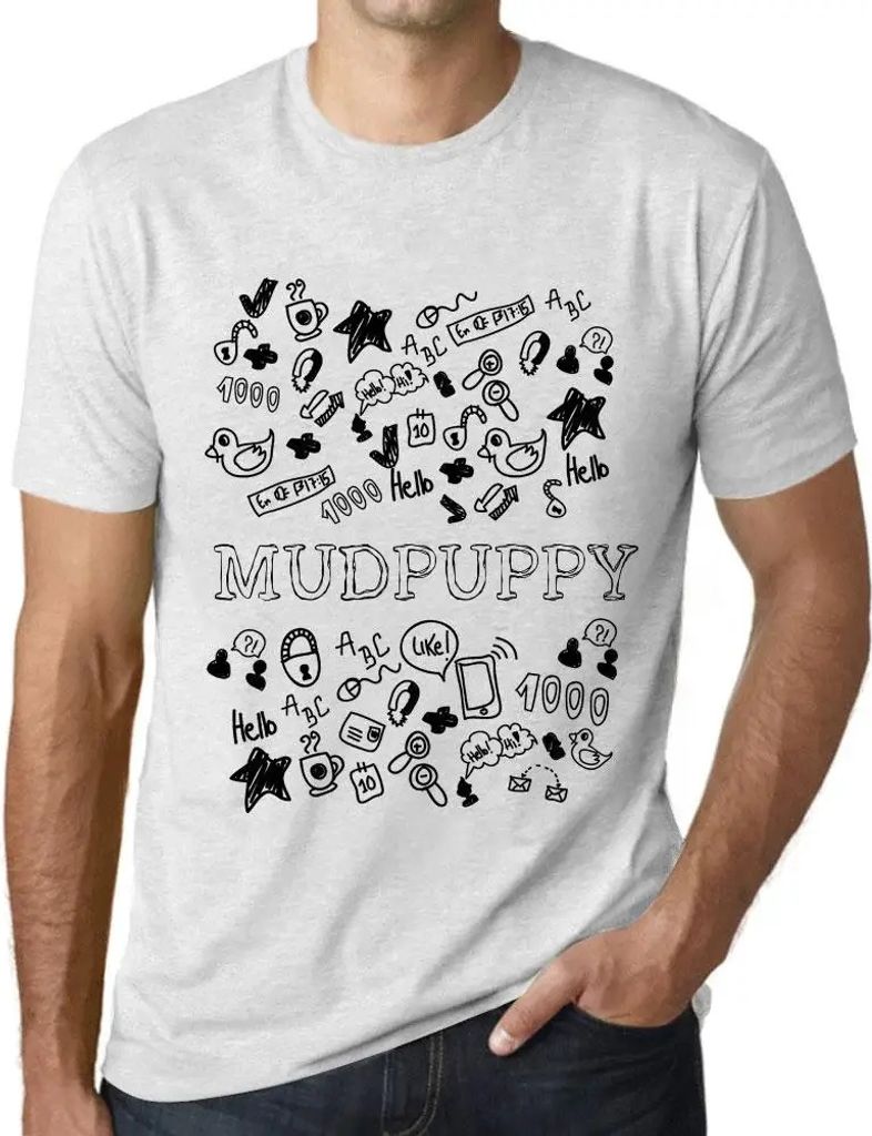 Herren Grafik T-Shirt Kritzelei Kunst mudpuppy – Doodle Art Mudpuppy – Öko-Verantwortlich Vintage Jahrgang Kurzarm Lustige Druck Geburtstag Ge...