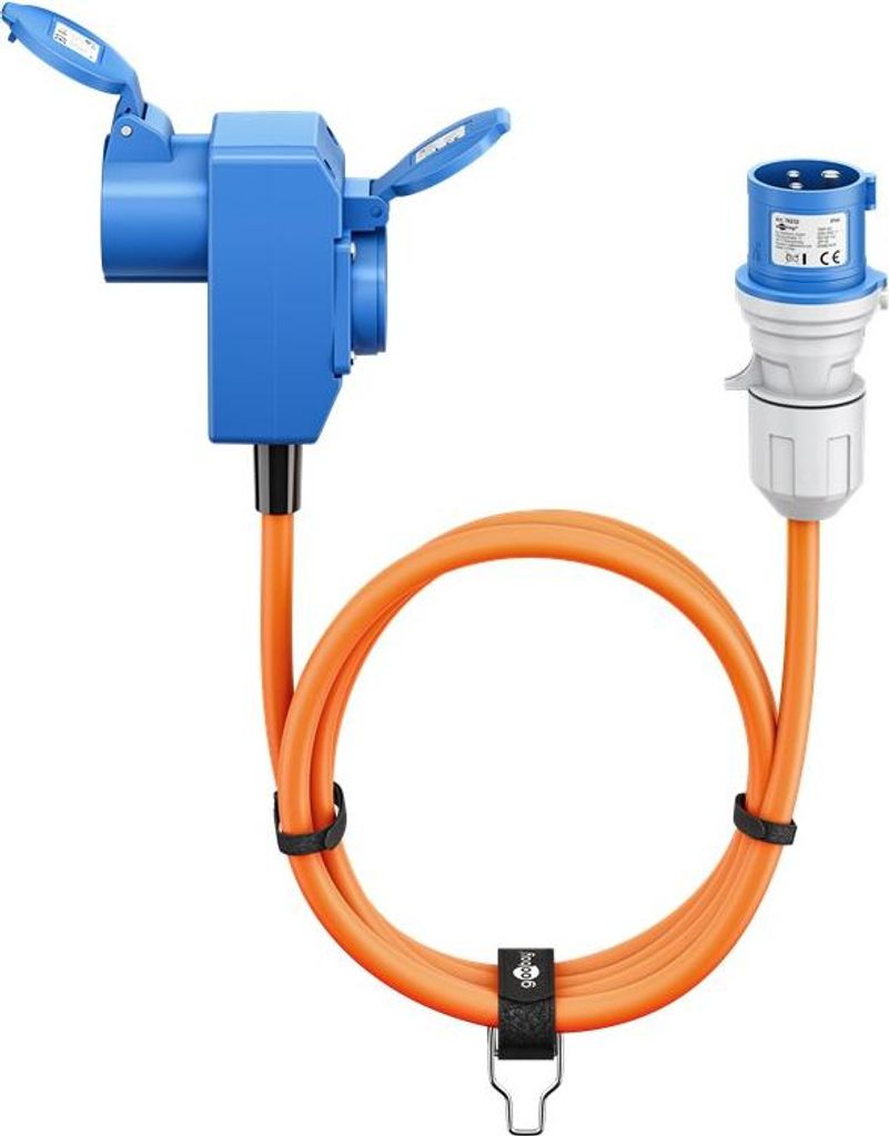 goobay Cable CEE Caravan Adapter, 5m, CEE Stecker 90° CEE Buchse und Buchse de Kontakt de Schutz mit Caps de Lock, Cable de Camping, Caravan und W...