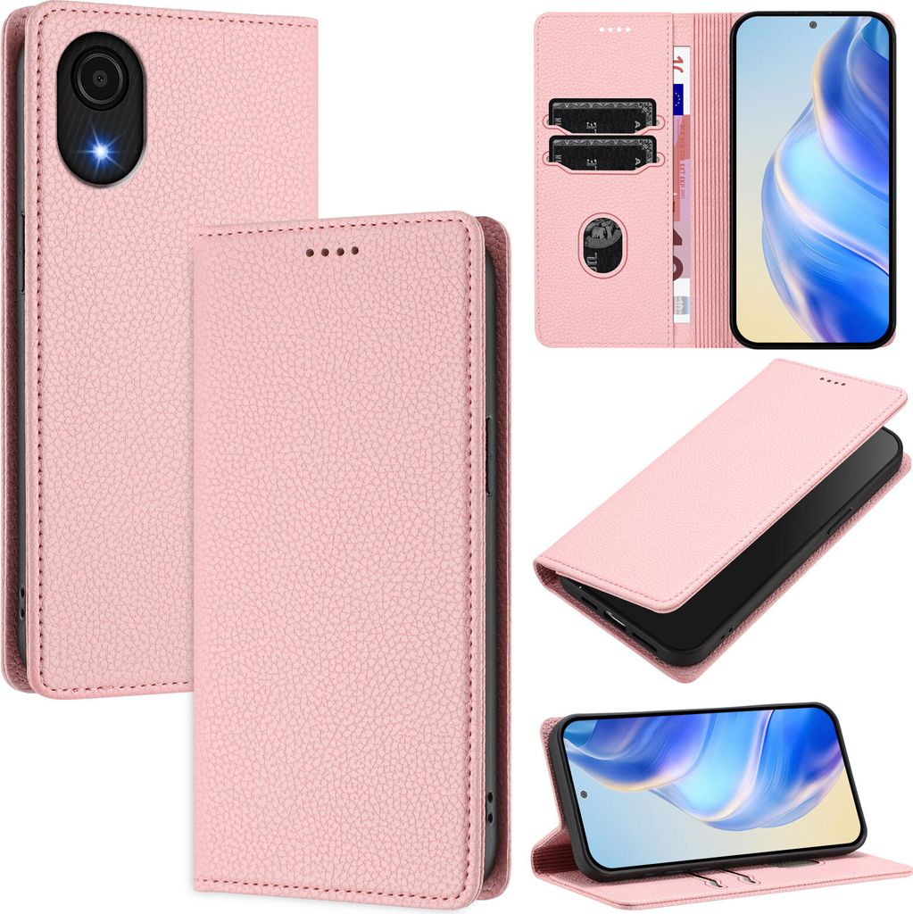 Litchi Leder Handyhülle für Samsung Galaxy A04 Core/A03 Core Wallet Kartenfächer Standfunktion Hülle Pink