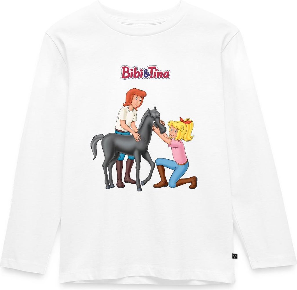 Spreadshirt Bibi Und Tina Kuscheln Mit Süßem Fohlen Felix Kinder Premium Langarmshirt, 98/104 (2 Jahre), Weiß