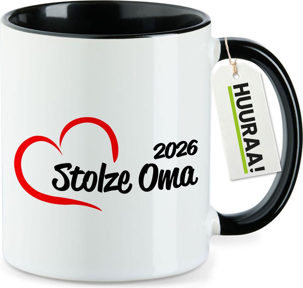 Huuraa Kaffeetasse Stolze Oma 2026 Herz 330ml Schwarz Keramik Kaffeebecher Geschenkidee