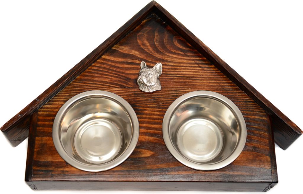 Französische Bulldogge II - Holzständer mit Schalen für Hunde, dekorative Hundeschalen, Geschenk zur Adoption eines Hundes von der Marke Art-Dog
