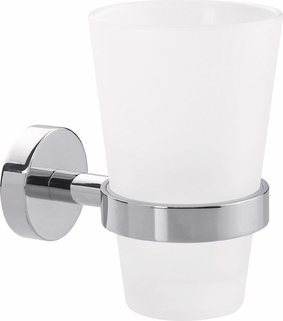 tesa tesa Zahnputzbecher SMOOZ 8x12,5x11,5 cm (BxHxT) inkl. Halter Klebelösung Metall/Glas chrom/weiß