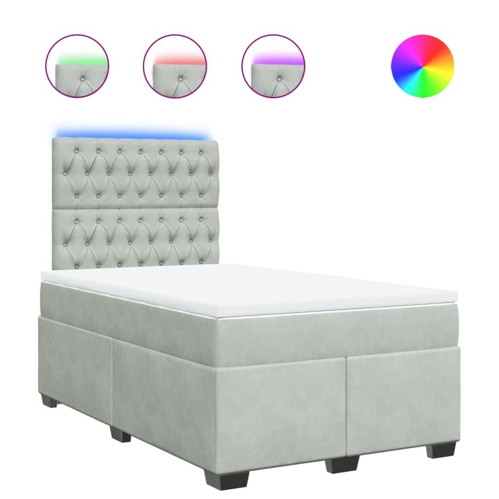 vidaXL Boxspringbett mit Matratze Hellgrau 120x190 cm Samt
