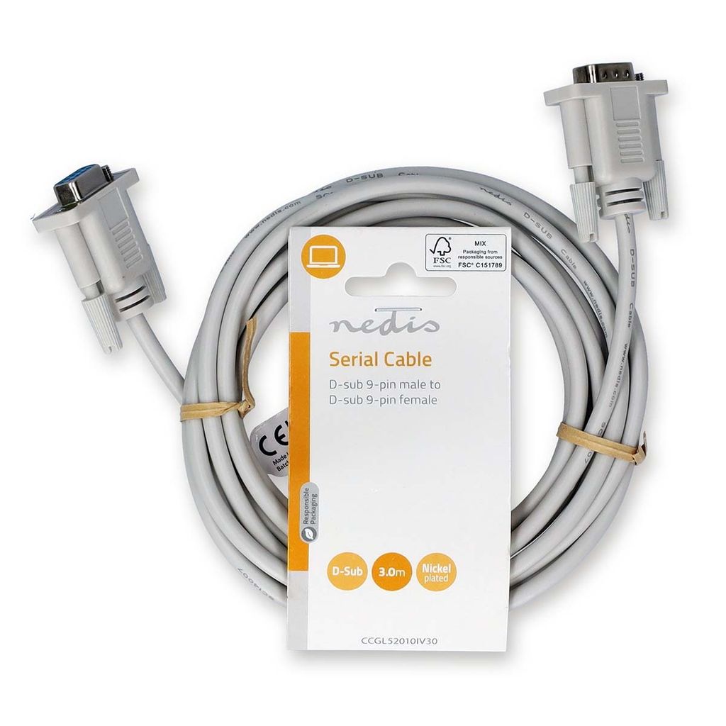 Nedis Serielles Kabel - D-SUB 9-Pin Stecker - D-SUB 9-Pin-Buchse - Vernickelt - 3.00 m - Rund - PVC - Elfenbein - Label